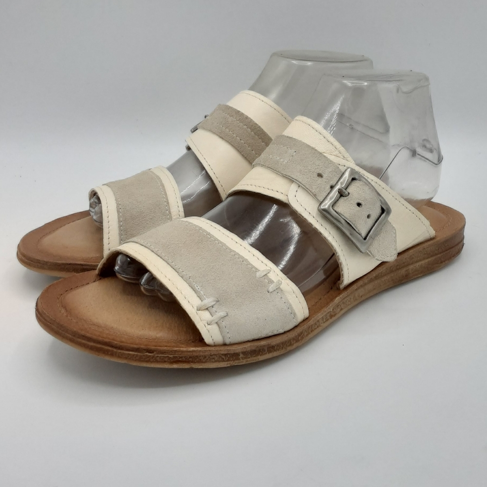 Miz Mooz Cream & Tan Suede Leather Slide Sandals